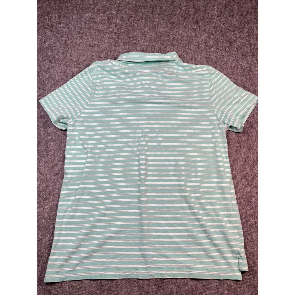 J. Crew Mens Large‎ Polo Shirt Green White Striped Short Sleeve Ring Spun Jersey